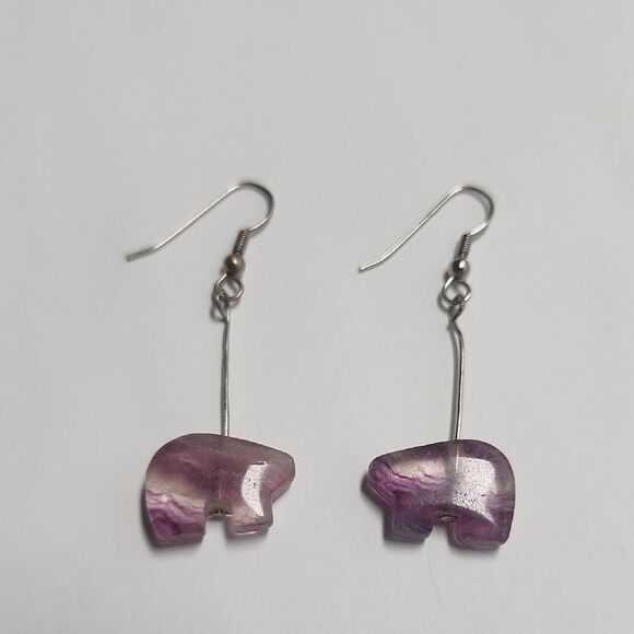 Amethyst Bear Earrings Semi Precious Gemstone Earring - Picture 1 of 3